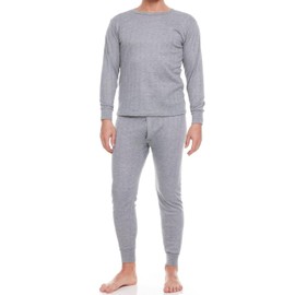 Glory Max Men Fleece Lined 100% Cotton Thermal Long Johns Top Bottom Underwear Set (Gray, M)
