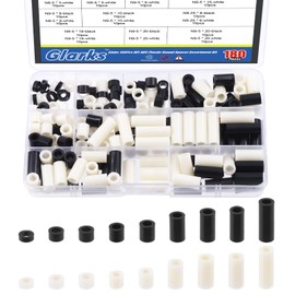 Glarks 180Pcs Nylon Round Spacer Assortment Kit for M5 Screws, Electrical Outlet Screws Spacers, Black and White ABS Round Washers Hardware Spacer Bracket for Electrical Screws Switch and Receptacle