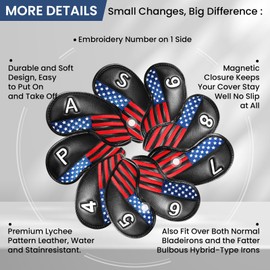 Amy Sport Stylish USA Flag Golf Iron Head Covers 9 Pack (Black-USA Flag)