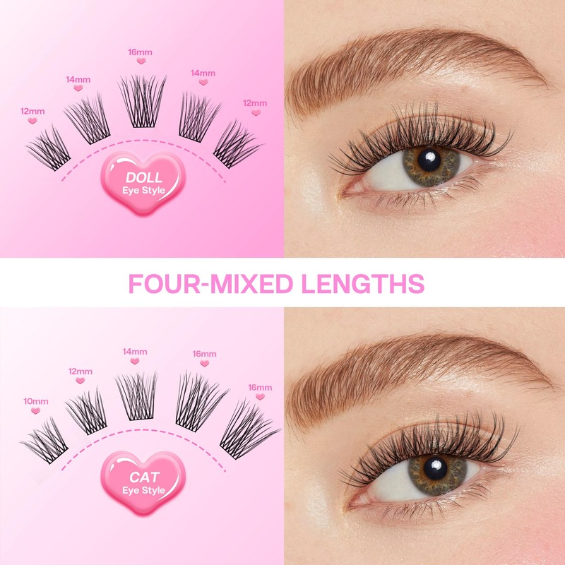 CALAILIS Individual Eyelashes, 132 Pieces, DIY Cluster Eyelashes, D Curl,