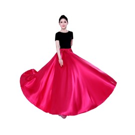 Satin Silk Adult Women Girls motony Long Dance Practice Skirt Full Length Modern Swing Style (Skirt only) (Pink, M)
