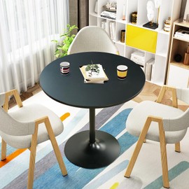 FurnitureR 31.5" Mid-Century Round Dining Table for 2-4 People with Pedestal Base for Home Office Living Room Kitchen Leisure, Black, Contemporary