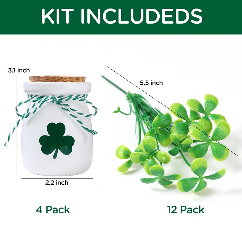 St Patricks Day Decorations-4pcs St.Patrick's Day Mini Jars with Artificial