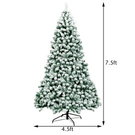 Costway 7.5Ft Pre-Lit Premium Snow Flocked Hinged Artificial Christmas Tree w/550 Lights