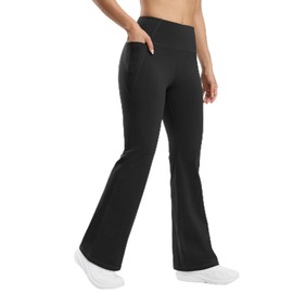 Seamaid Fleece Lined Pants Women 30" Water Resistant Flare Leggings Winter Bell Bottom Yoga Pants with Pockets Hiking Black S