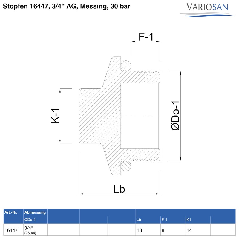 VARIOSAN Plug 16478, 1 1/2 inch male thread, brass, 30