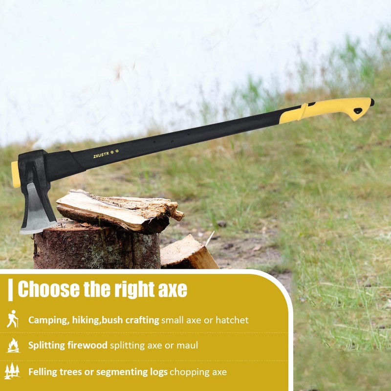 ZEUSTR 36" Chopping Axe Hatchet with Nylon Shock-Absorbing Handle, Camping
