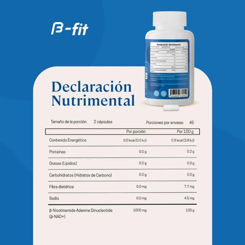 B-fit Nad 500mg 90 Cápsulas Suplemento Anti Aging