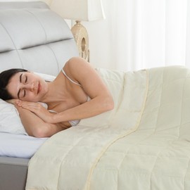 Drewin Weighted Blankets 12lbs Twin Size, Adult Weighted Blanket for Hot Sleepers, Breathable Microfiber Double-Sided Weighted Blanket, Cool and Cozy for All Season, 48 x 72 inches, Beige