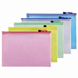 Plastic Wallets File Folder A4 Zip Lock Bags Mesh Document Plastic Pockets Zipper File Wallet for Homework Office School Supplies 5Pcs