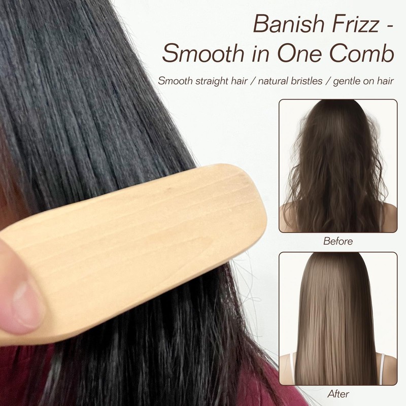 Professional Hair Straightening Comb, Double Brush Wooden Salon Hairdressing Anti-static