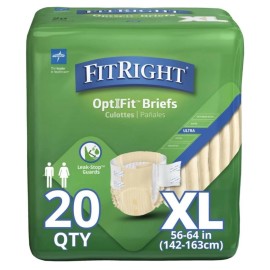 Medline FitRight Ultra Adult Diapers Incontinence Briefs with Tabs, Heavy X-Large 80 Ct