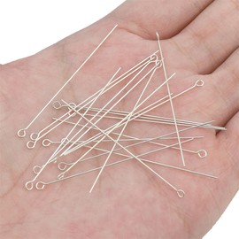 BEADIA 925 Sterling Silver Open Eye Pins 0.5x50mm 20pcs for Jewelry Making Findings