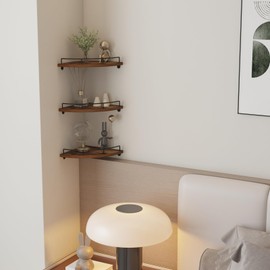 Trwcrt Corner Shelf Wall Mounted Set of 3, Floating Wall Shelves Rustic Wooden Storage Shelves for Bedroom, Living Room, Bathroom, Brown