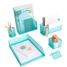 BLU MONACO Aqua - Juego de organizador de computadora de 6 piezas color verde azulado - Organizadores de computadora y accesorios para mujeres - Bonitos accesorios de computadora de oficina -