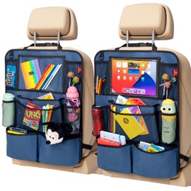 Helteko Backseat Car Organizer, Kick Mats Back Seat Protector with Touch Screen Tablet Holder, Car Back Seat Organizer for Kids, Travel Accessories, Kick Mat with 9 Storage Pockets 2 Pack, Ocean Blue