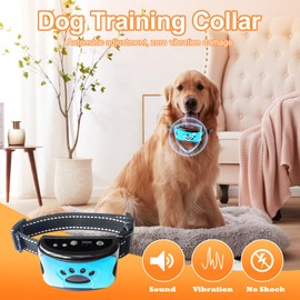 Denlupa Caring Pet Anti-Bark Collar | Silent Training Aid | Soft Vibration, No Shock Barking Control for Small to Large Breeds | Excessive Barking Behavior Correction, (Battery Powered), Blue