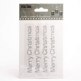 Merry Christmas Stickers Silver Glitter 10cm x 1cm (4 Pieces)