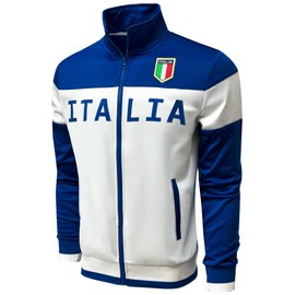 Just 4 Kicks Men's Italy Jacket, White Full Zip Italia Soccer Track Jacket With Zipper Pockets (AXL)