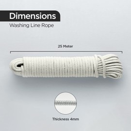 Cotton Rope Washing Line Rope, Rotary Clothes Line, Multipurpose Soft Braided Cotton Rope for, Garden, Indoor/outdoor|4mm (25M)