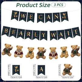 Hokinaa Bear Baby Shower Decorations - 3 Pcs We Can Bearly Wait Vintage Party Banner Garland Set, Green Polo Gender Reveal Boy or Girl Sign Supplies Decor Photo Booth Props for Home Indoor Outdoor