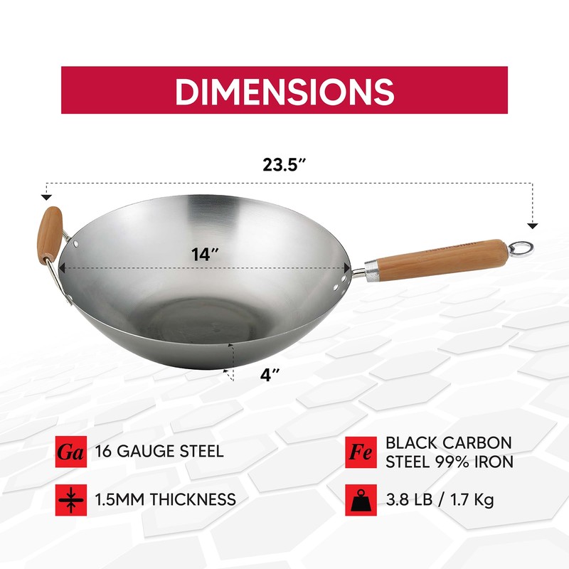 Helen's Asian Kitchen Wok, Carbon Steel and Bamboo, 14-Inches