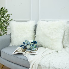 LIGICKY Set of 2 Luxury Series Soft Faux Fur Cushion Cover Decorative Square Plush Pillow Case Throw Pillow Cover for Couch Sofa Bed (White, 18 x 18 Inch)