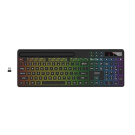 AOC KB600 Wireless Keyboard with 7-Color RGB Backlit, 2.4GHz Full-Size Computer Keyboard with Phone Tablet Holder, Number Pad, 22 Multimedia Hotkeys, Rechargeable for Mac, Windows