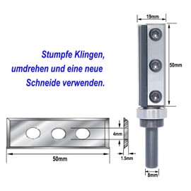 Sinoprotools Reversible Plates Flush Cutter, 8 mm Shank Cutting Length 50 mm, Flush Cutter with 4-Sided Interchangeable Carbide (HW), with Ball Bearings, for Woodworking, Flush Trimming (S=8, Diameter