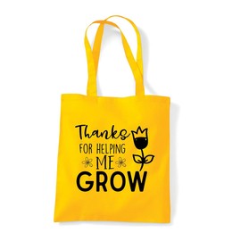 Miammo Thanks for helping me grow teacher appreciation statement (version 2) tote shopping bag - Yellow