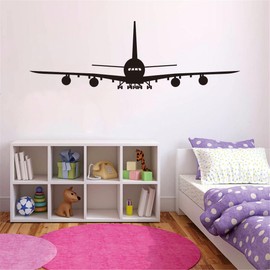 ANFRJJI Enhance Kids' Spaces with Army Aircraft Wall Decals - Cargo Airplane and Biplane Silhouette Stickers for Bedroom, Playroom, and Classroom Decor - Size: 15"x47" inches(Black-JZY112-Airliner)