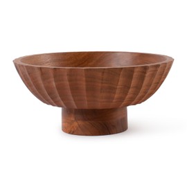 Acacia Wood Footed Bowl– Handcrafted Decorative Fruit Bowl with Elegant Carving Design for Dining, Serving, and Home Décor- 12 Inch Wooden Pedestal Bowls by LuxeDesigns
