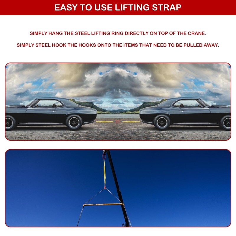 Lifting Slings Straps with Hooks, 3.3 Feet Two Leg Bridle