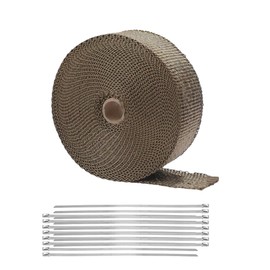 Tuxihapp 1.97'' x 49 Ft Car Exhaust Heat Wrap Roll, Lava Fiber Heat Shield Pipe Insulation Roll with Stainless Steel Ties, Titanium Exhaust Thermal Protection Tape for Motorcycle (50FT/15M)