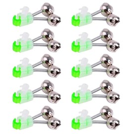 Mozff 10 Pcs Silver Fishing Rod Bells Double Bell 1.89 Inch Green Galvanized Fish Bite Alarm Portable Reusable Bite Indicator for Night Fishing Bite Indicators