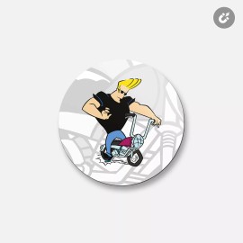 Unbranded Johnny Bravo Cartoon Biker | 4'' X 4'' Round Decorative Magnet