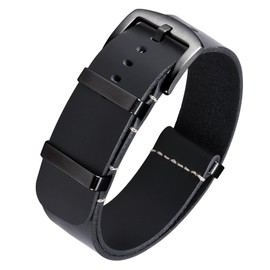 BINLUN Crazy Horse Oil Leather Watch Strap, 18 mm / 19 mm / 20 mm / 21 mm / 22 mm / 24 mm, Replacement Single Piece, Unisex, 12 Colors, Silver/Black Buckle, Leather, No Gemstone