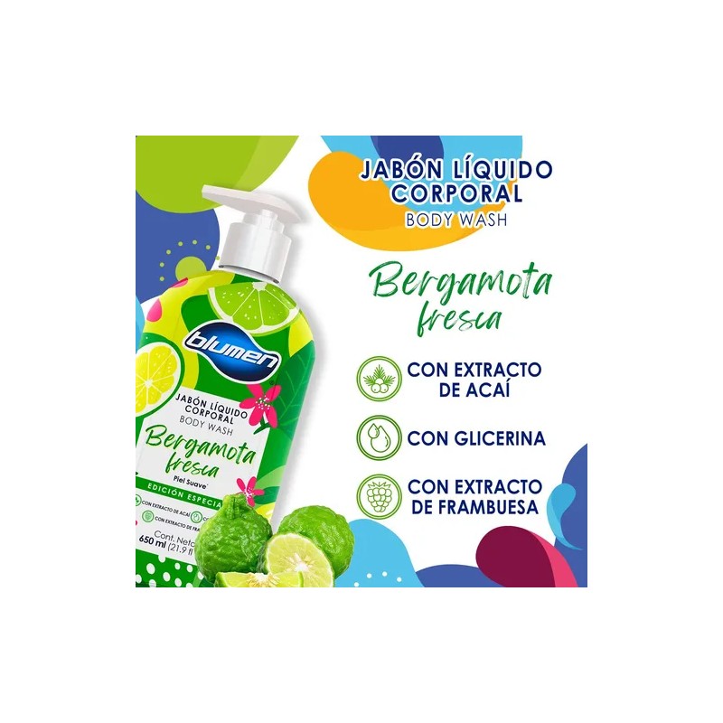 Jabón Líquido Corporal Blumen Bergamota 650ml
