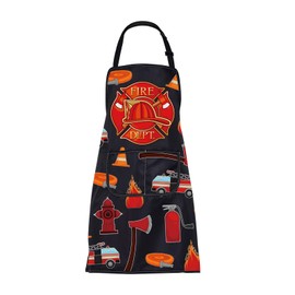BNQL Fire Dept Apron Firefighter Gifts Fireman Gifts Fire Department Gifts Retired Firefighters Bbq Grill Chef Apron With Pockets (Fire Dept Apron)