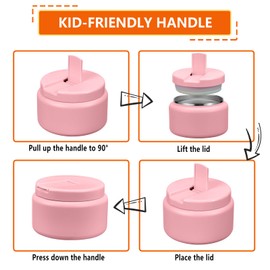 Reeple 13.5oz Kids Soup Thermo for Hot Food Vacuum Insulated Food Jar with Buckle Lid, Stainless Steel Wide Mouth Leak Proof Lunch Container for School Picnic Travel, Pink