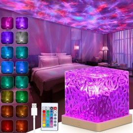 MXCOCO Proyector Lámpara de Ondas Oceánicas, Lámpara Nocturna con Efecto de Agua de 16 Colores, Lámpara de Cubo con Luz RGB y Control Remoto, Luces LED para Recámaras para Parejas, Amigos, Familia