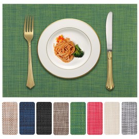 Vinyl Placemats Set of 8, PVC Woven Washable Non-Slip Table Mats, Heat Resistant Wrinkle Free Place Mats for Dining Table, Easy to Clean (8, Green)