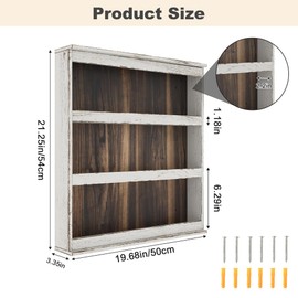 Nisorpa 3 Tier Spice Rack Wall Mount, Rustic Burnt Wood Wall Hanging Spice Rack Kitchen Spice Shelf Organizer for Seasoning Jars or Condiment Bottles, 19.68 x 3.35 x 21.25 Inches