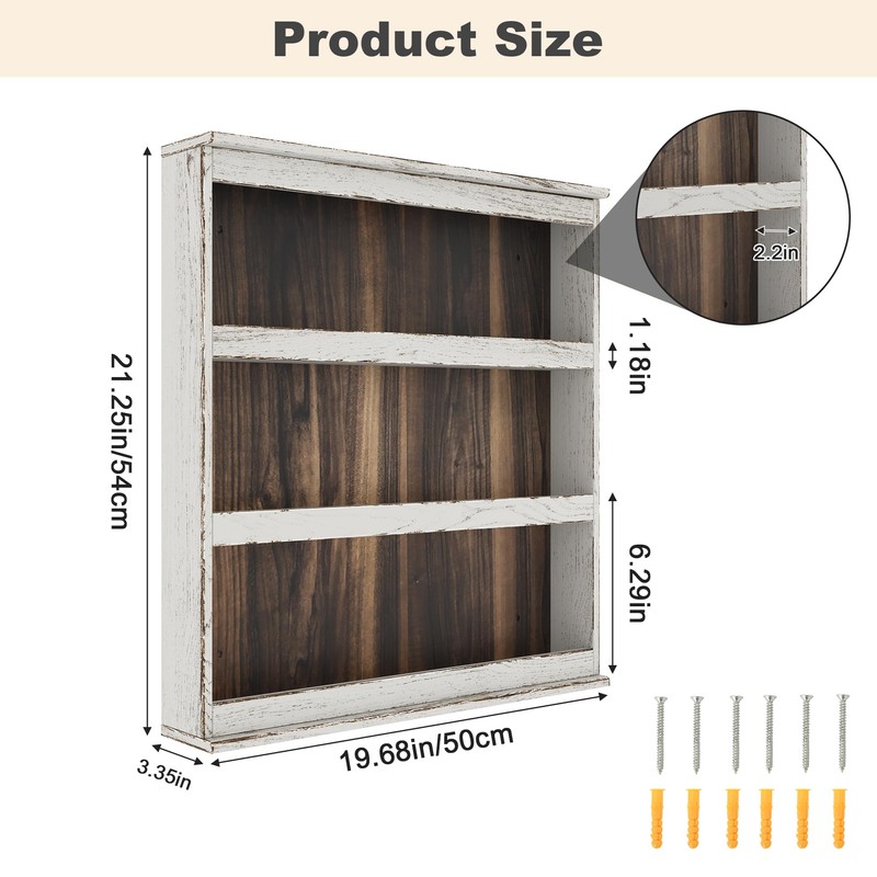 Nisorpa 3 Tier Spice Rack Wall Mount, Rustic Burnt Wood