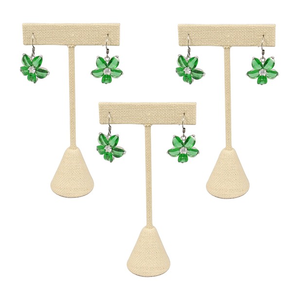 888 Display USA - 3 Beige Linen Earring T Stand