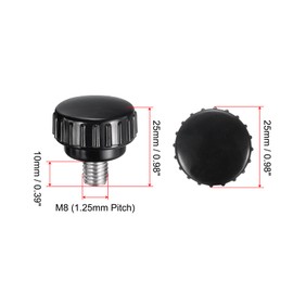uxcell 4pcs Knurled Clamping Knobs M8 x 10mm Metric 304 Stainless Steel Male Thread Thumb Screw on Type 25mm Plastic Round Head Threaded Hand Bolt Stud Knobs Black