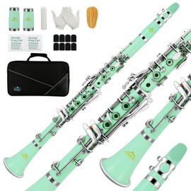 EASTROCK EASTROCK Clarinet Bb Flat 17 Nickel Keys Green Beginner Clarinet for Student with 2 Barrels Hard Clarinet Cas and Clarinet Cleaning Kit.