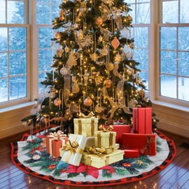Hianjoo Christmas Tree Skirt, 120 cm Round Christmas Tree Blanket, Christmas Tree Skirt for Christmas, New Year Party Decoration (Wreath Style)