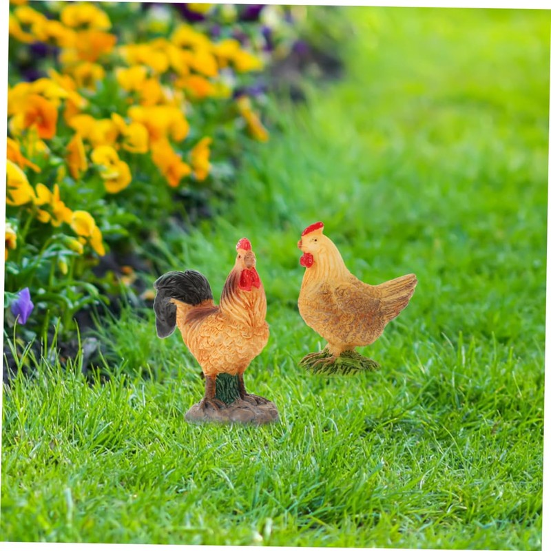 Outanaya 6Pcs Mini Chick Figurines Lifelike Rooster Hen Models for