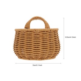 OSALADI Wall-Mounted Kitchen Basket Small Brown Imitation Woven Plastic Container Hand-Woven Storage Basket for Sundries and Eggs, Space-Saving Organizer for Home Use